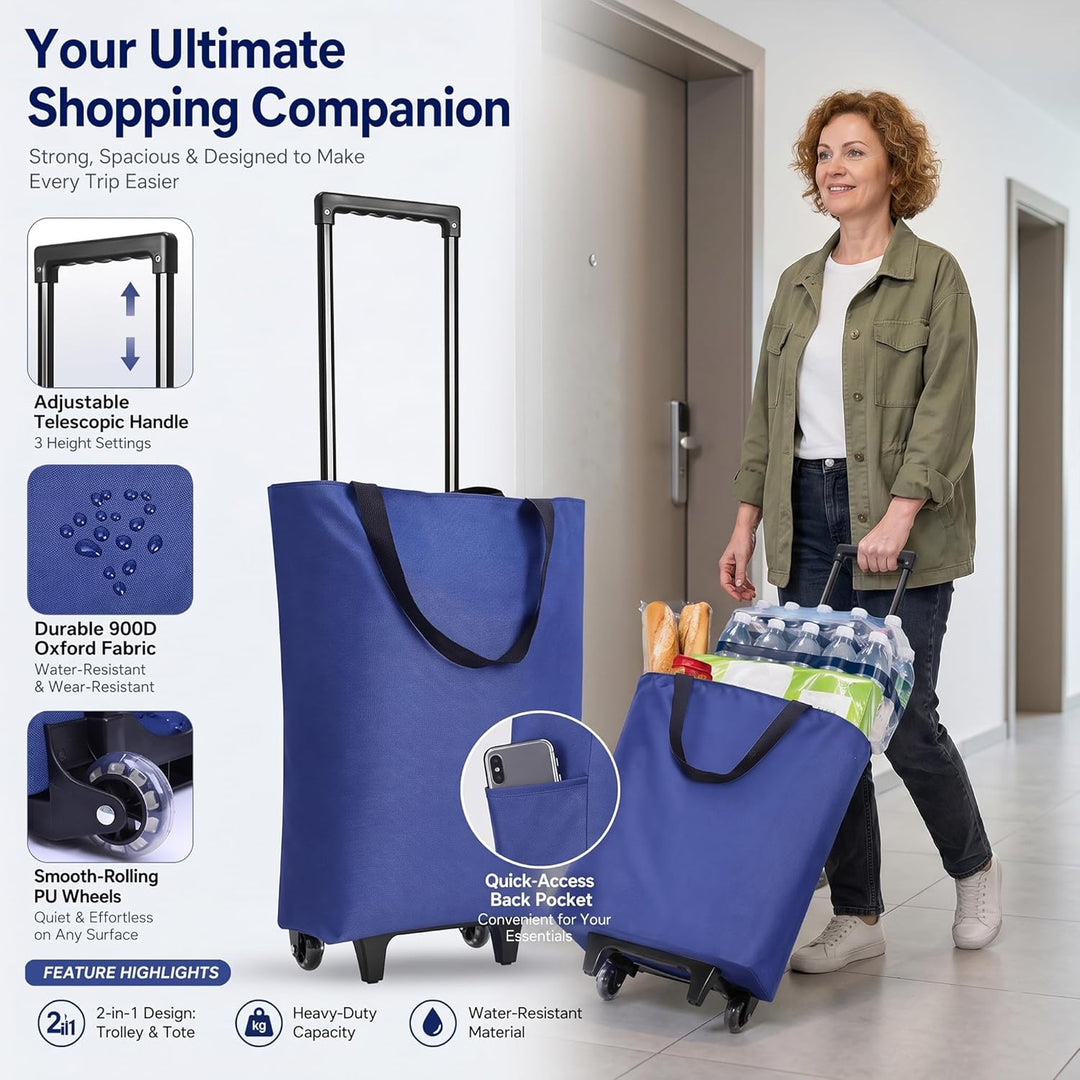 2-in-1 Einkaufstrolley, 30L Einkaufstasche auf Rollen Gross Einkaufsroller Wasserdicht Einkaufstroll