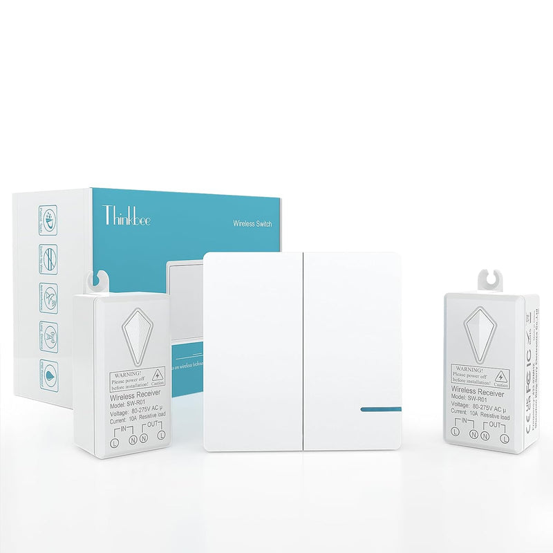 Funkschalter, 230V Thinkbee Wireless Lichtschalter Set mit Funk Fernbedienung, Wasserdicht Staubdich
