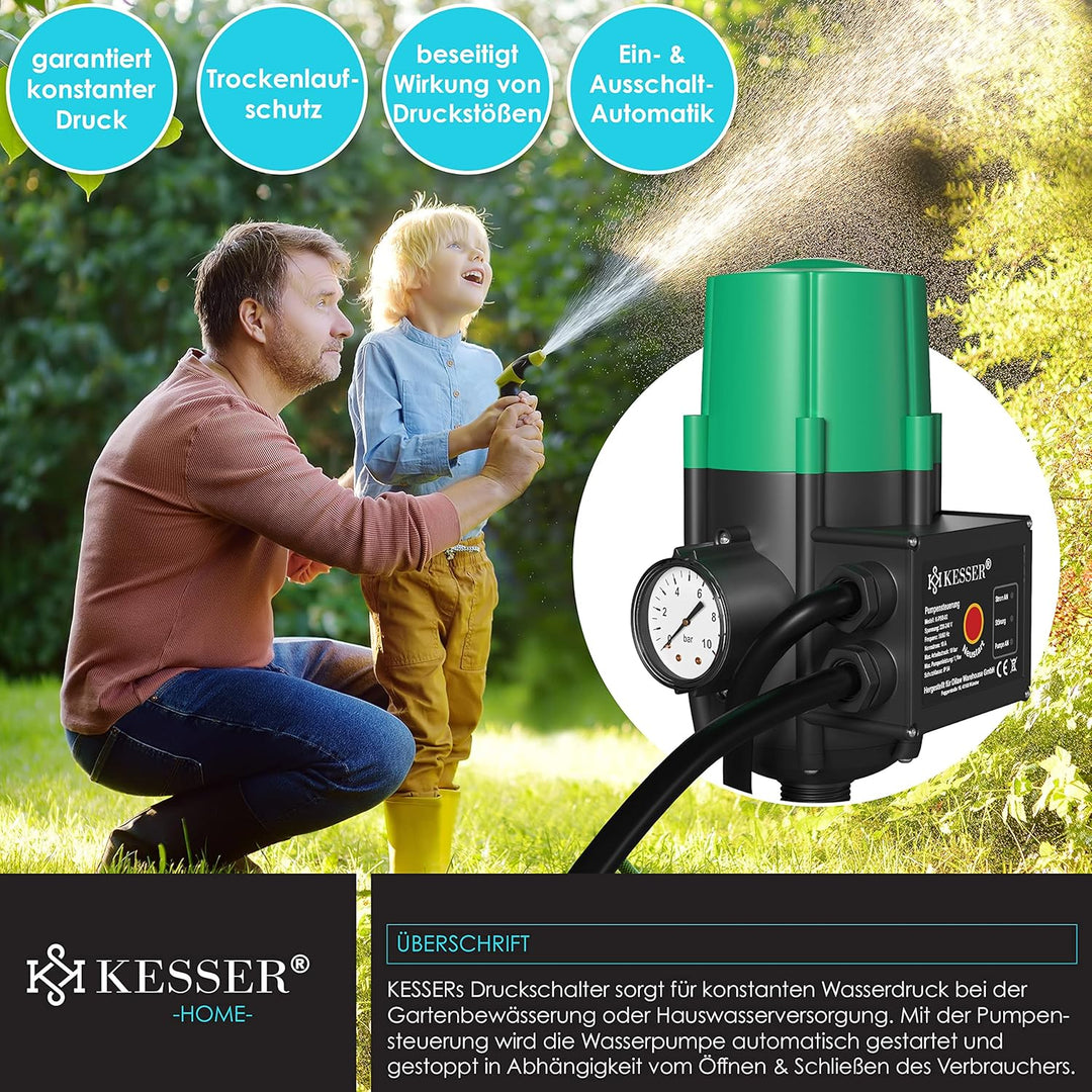 KESSER® Pumpensteuerung mit Baranzeige | mit Kabel | 10 bar Druckwächter Elektronische Pumpensteueru
