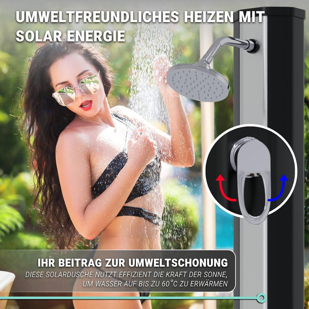 HAGO Solardusche | 35L | eckig | Schwarz/Silber | Pooldusche | Campingdusche | Gartendusche | Outdoo