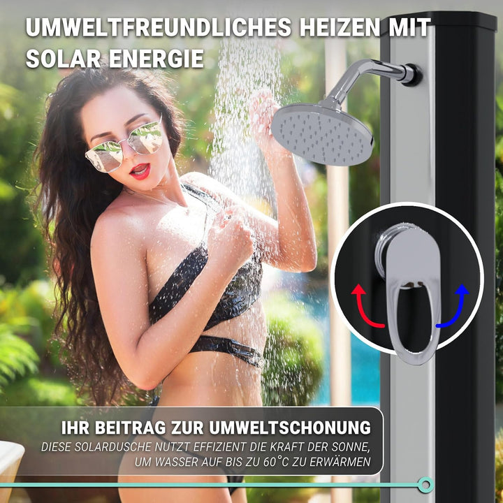 HAGO Solardusche | 35L | eckig | Schwarz/Silber | Pooldusche | Campingdusche | Gartendusche | Outdoo