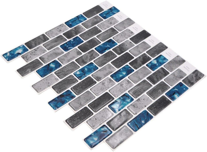 Selbstklebende Mosaik Folie Vinyl Rechteck Verbund grau blau changierend Küchenrückwand | 10 Mosaikm