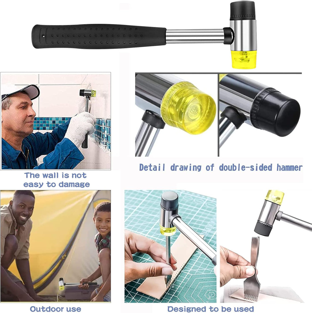 2 Stk Doppelkopf Gummihammer, Doppelkopfhammer 25/40mm mit Rutschfest Gummigriff & 8 Ersatz-Hammerkö