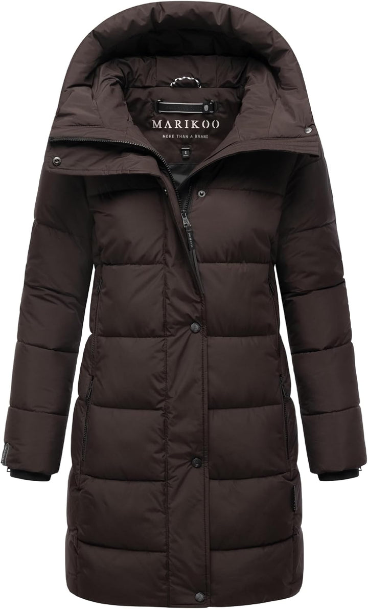 MARIKOO Damen Wintermantel warmer Steppmantel lang mit Kapuze und hohem Kragen Karumikoo XVI XS-5XL