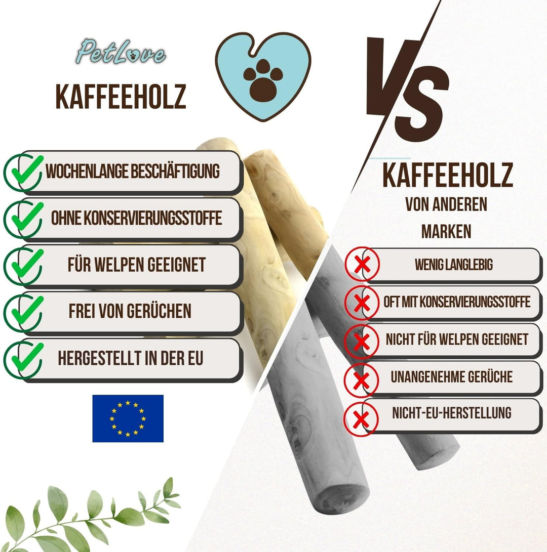 Kaffeeholz für Hunde • Kauholz Hund als Hundespielzeug & Zahnpflege • Holzknochen für Hund • Ohne Ko