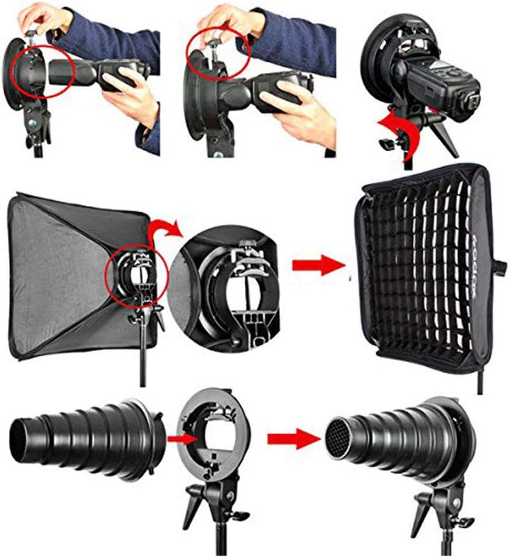 Godox Softbox 60 x 60 cm mit S Typ Speedlite Halterung, Wabengitter, Bowens Halterung und Tragetasch