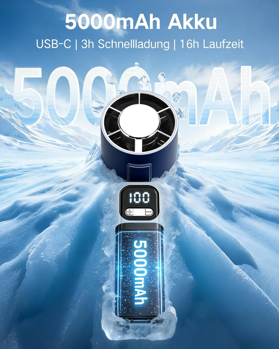 【2026 Neu】 Tragbarer Handventilator 3-in-1, 16000 RPM Super Turbo Ventilator, 5000mAh Akku aufladbar