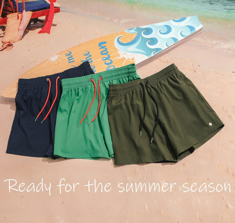 ineepor Badehose Herren mit Kompression Badehose mit innenhose Board Shorts 2 in 1 Reissverschlussta