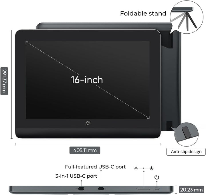 XPPen Grafikdisplay Artist Pro 16 Gen.2 Grafiktablett mit 16K X3 Pro Stift, 16Zoll Digitales Zeichen
