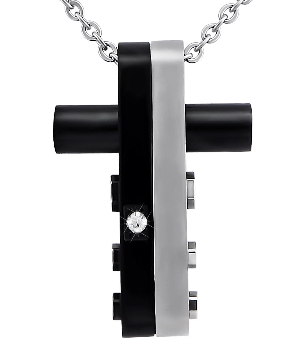 Hanessa Herren-Schmuck Edelstahl Halskette Kreuz Schwarz Silber Schrauben Geschenk zu Weihnachten fü