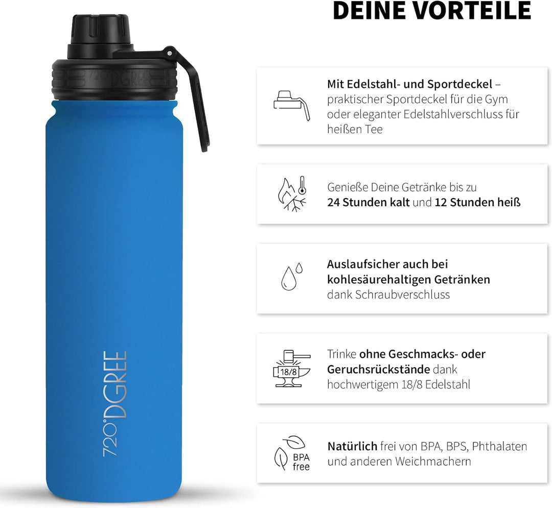 720°DGREE Edelstahl Trinkflasche “noLimit” – 1200ml - Auslaufsicher, Kohlensäure geeignet, BPA-Frei