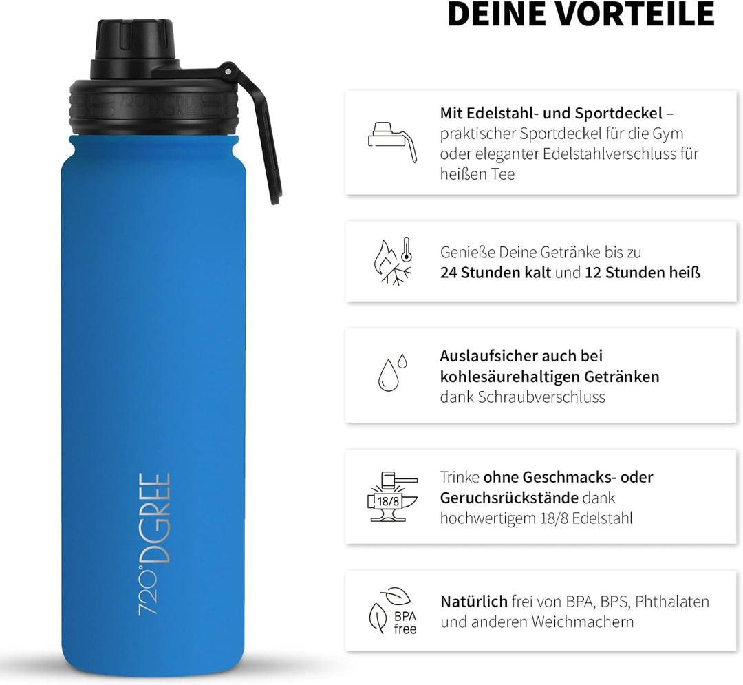 720°DGREE Edelstahl Trinkflasche “noLimit” – 950ml - Auslaufsicher, Kohlensäure geeignet, BPA-Frei -