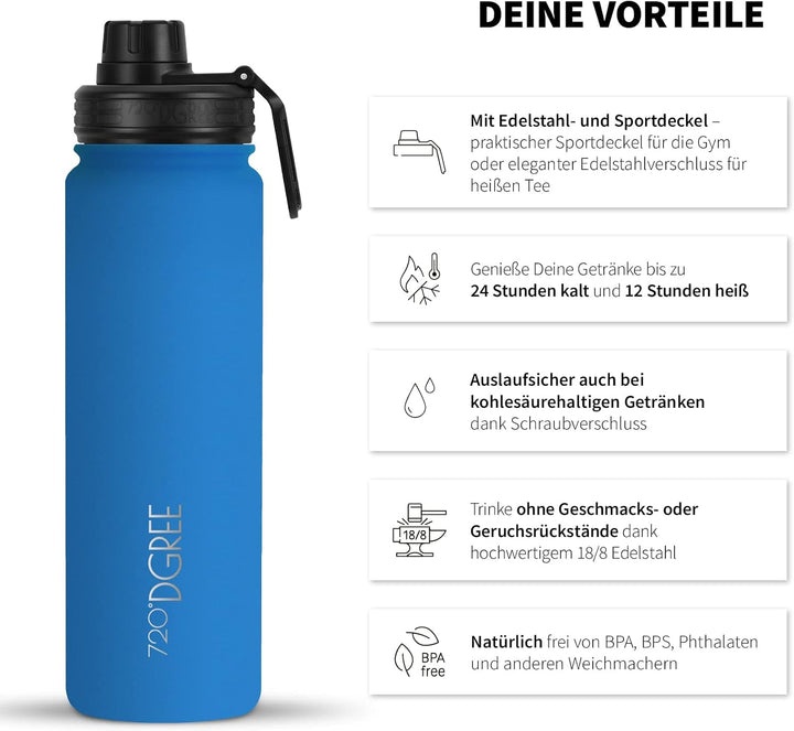720°DGREE Edelstahl Trinkflasche “noLimit” – 950ml - Auslaufsicher, Kohlensäure geeignet, BPA-Frei -