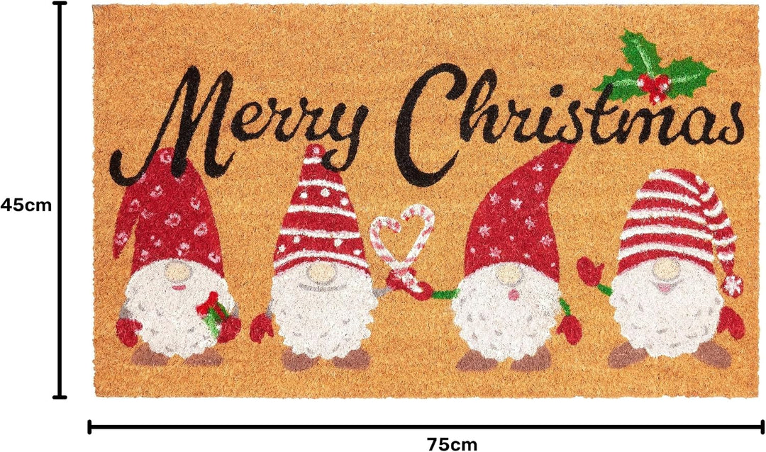 BRUBAKER Weihnachtsfussmatte für Aussen und Innen - Merry Christmas mit Wichtel Zwergen - 45 x 75 cm