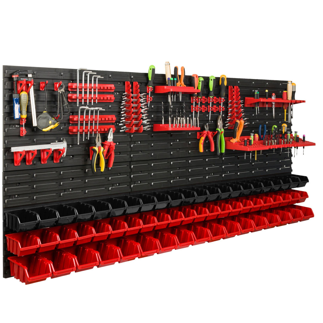 Lagersystem Werkstattregal | 172 x 78 cm | 61 stck. Box | Wandregal mit Werkzeughalterungen und Stap