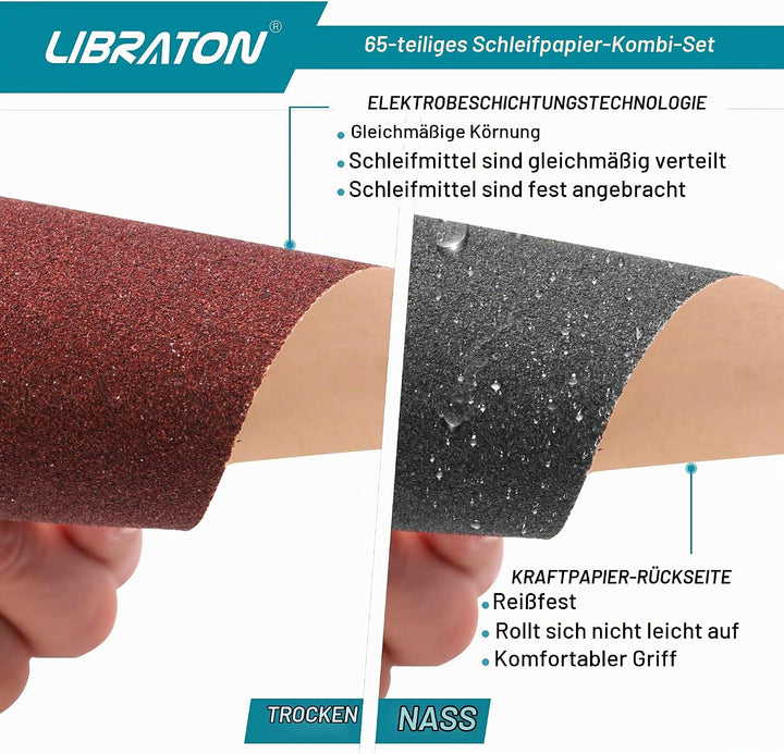 Schleifpapier, Schleifpapier holz, Schleifpapier Set K80 bis K600, Handschleifer, Sandpapier Set 65