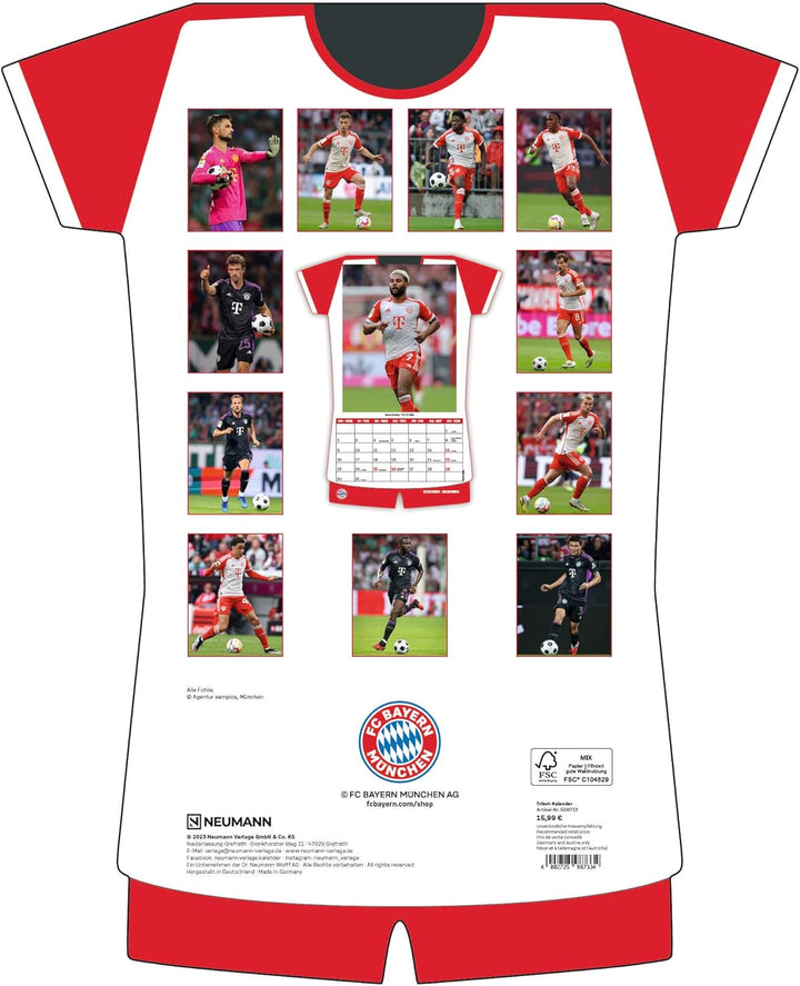 FC Bayern München 2024 - Trikotkalender - Wand-Kalender - Fan-Kalender - Fussball-Kalender - 34,1x42