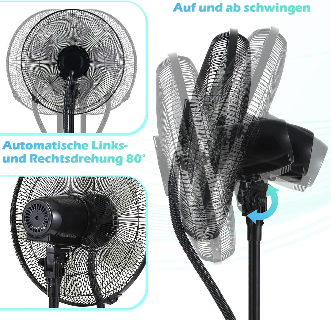Eulenke Standventilator mit Wasser, Ventilator mit Nebelfunktion, 75W Sprühnebel Ventilator mit Fern