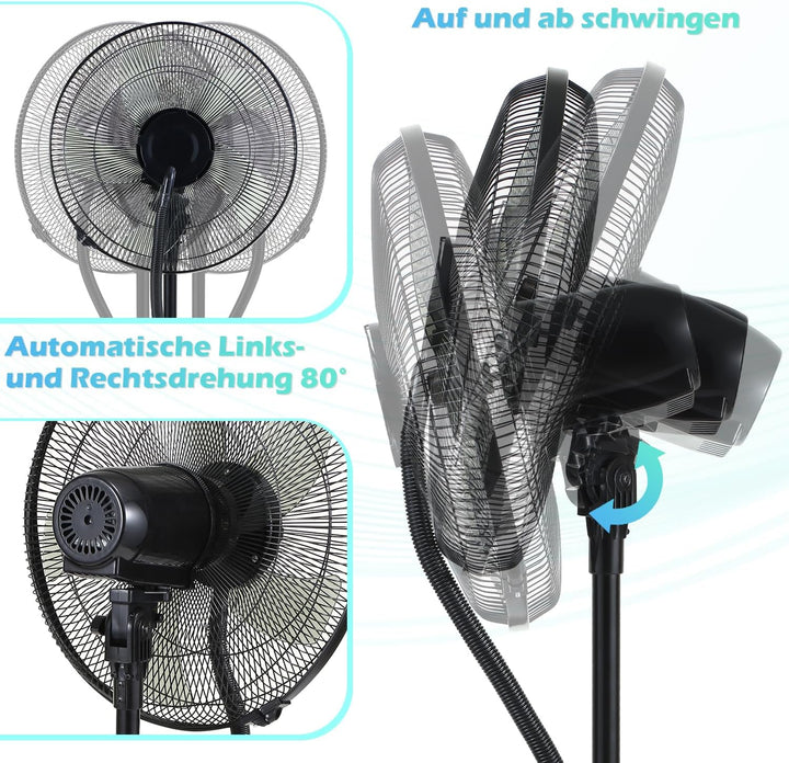 Daromigo Standventilator, 2L Standventilator mit Sprühnebel, ventilator mit Wasserkühlung, Sprühnebe