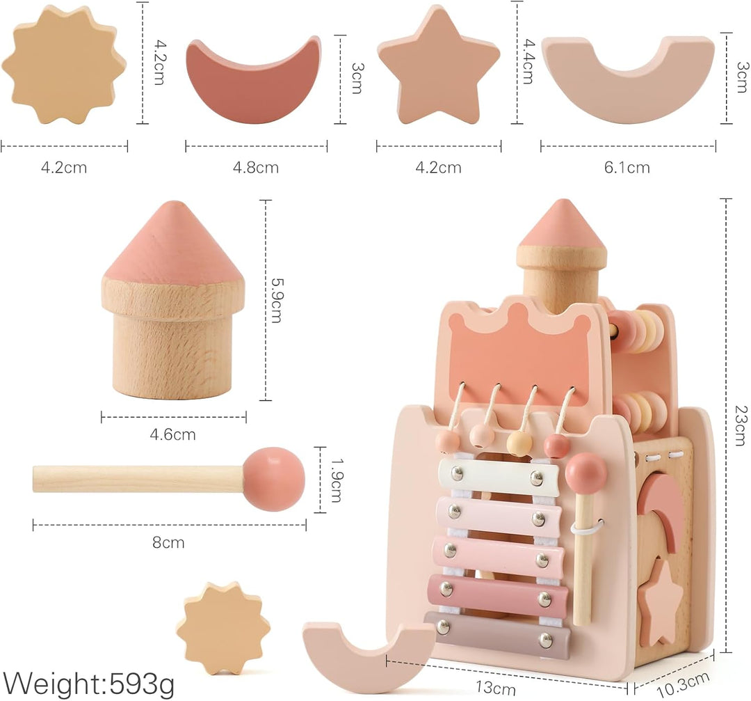 Promise Babe Montessori Spielzeug Baby Holzspielzeug,5 in 1 Rosa Schloss Lernspielzeug Motorikwürfel