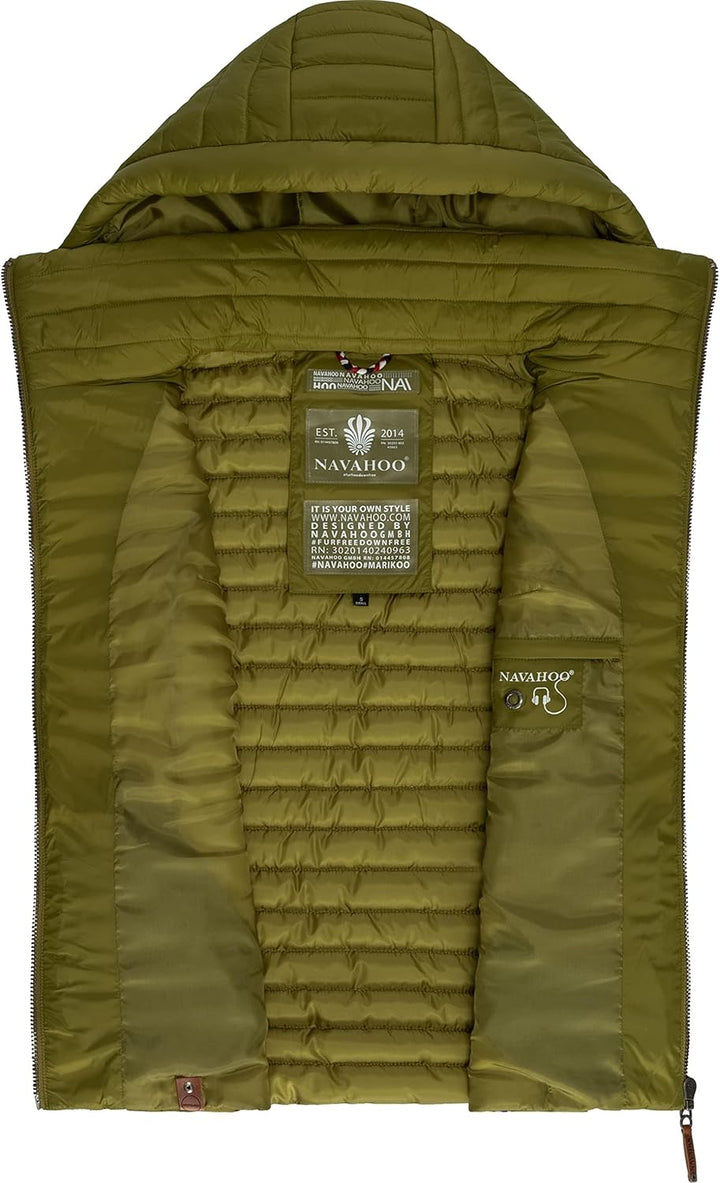 Navahoo Damen Übergangsjacke leichte Steppweste mit Abnehmbarer Kapuze Shadaa XS-3XL XS Moss Green,