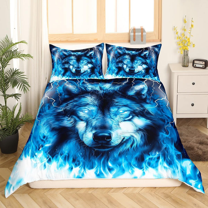 Loussiesd Wolf Bettw?sche 135x200cm Kinder Jugendliche Safari Tiermuster Bettbezug Set Cool Tierwelt