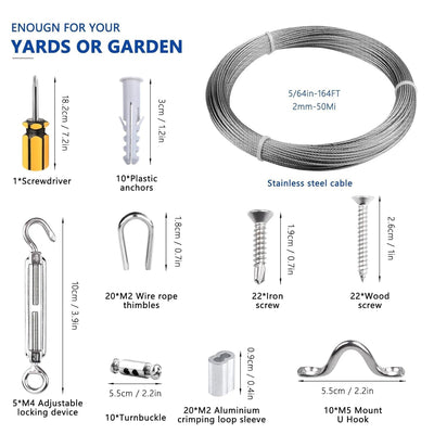 FSHIHINE 2mm Drahtseil Kit, 50m Edelstahlseil PVC Ummantelt Kit mit für Strings Hanging, Garten Rose