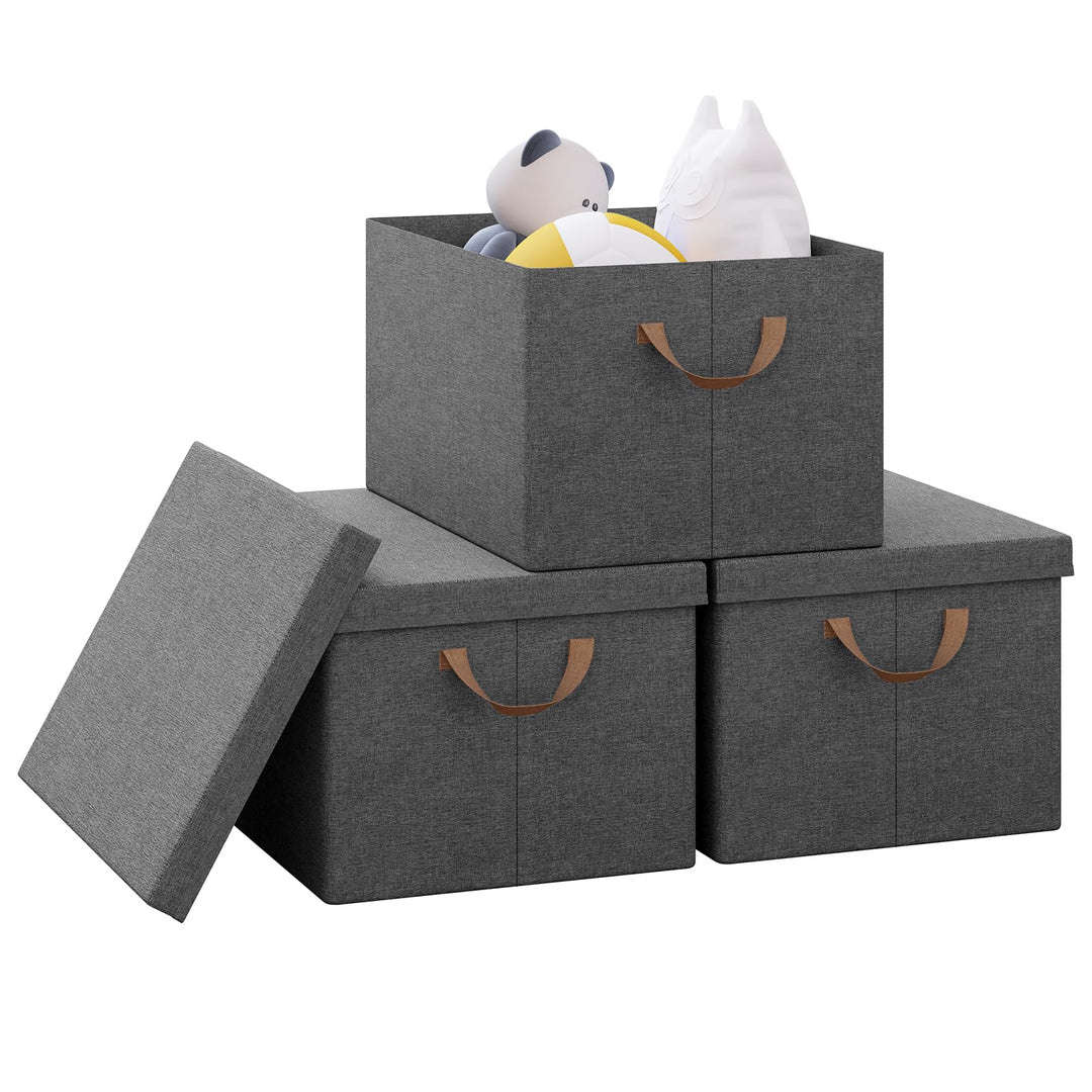 WOLTU Aufbewahrungsbox mit Deckel, 3er Set, Aufbewahrungskorb, Stoffbox, Organizer Box, Ordnungsbox,