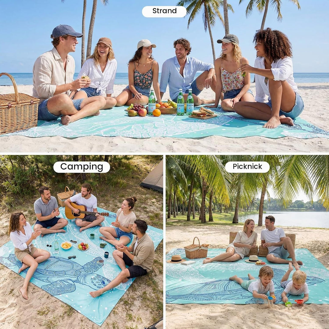 Zocipro Stranddecke Sandfrei 210x200cm – Ultraleicht, Wasserdicht &amp; Faltbar – Picknickdecke mit 4 He