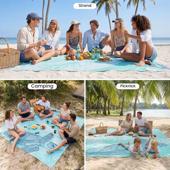 Zocipro Stranddecke Sandfrei 210x200cm – Ultraleicht, Wasserdicht &amp; Faltbar – Picknickdecke mit 4 He