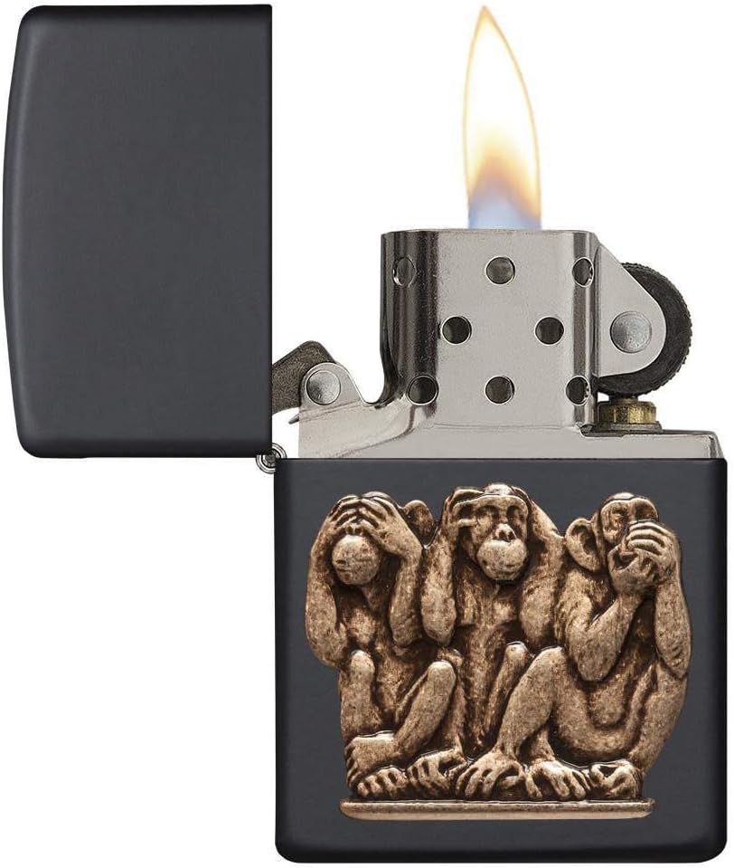 Zippo 29409 Three Monkeys Benzinfeuerzeug, Messing, Black Matte, 1 x 6 x 6 cm