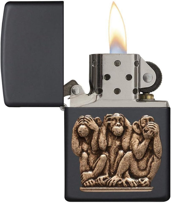 Zippo 29409 Three Monkeys Benzinfeuerzeug, Messing, Black Matte, 1 x 6 x 6 cm