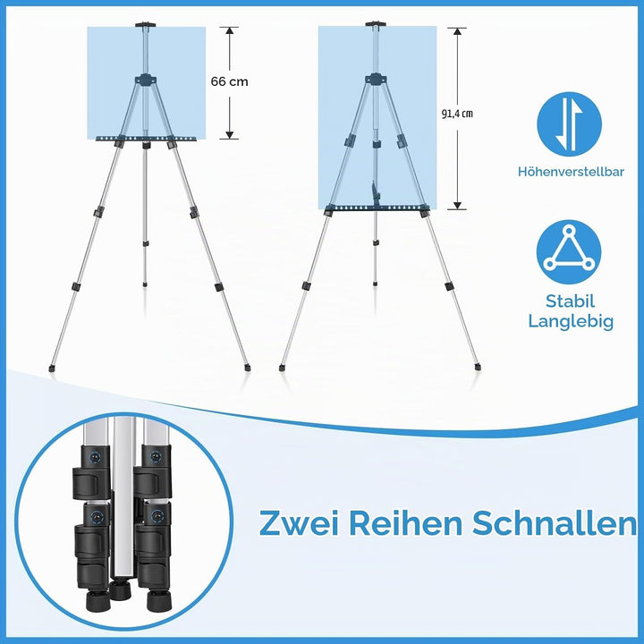 Ohuhu Aluminium Künstler Staffelei für Malerei - Verstellbare Höhe 43-168cm, Tischplatte und Boden S