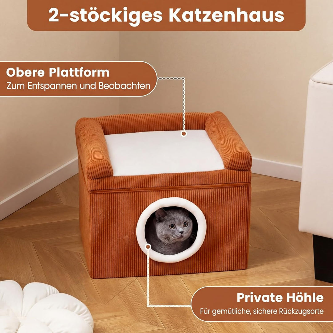 COSTWAY Katzenhaus faltbar, Katzenhöhle mit Sisal-Kratzmatte, weiches Kissen, erhöhten Kanten &amp; Ruts