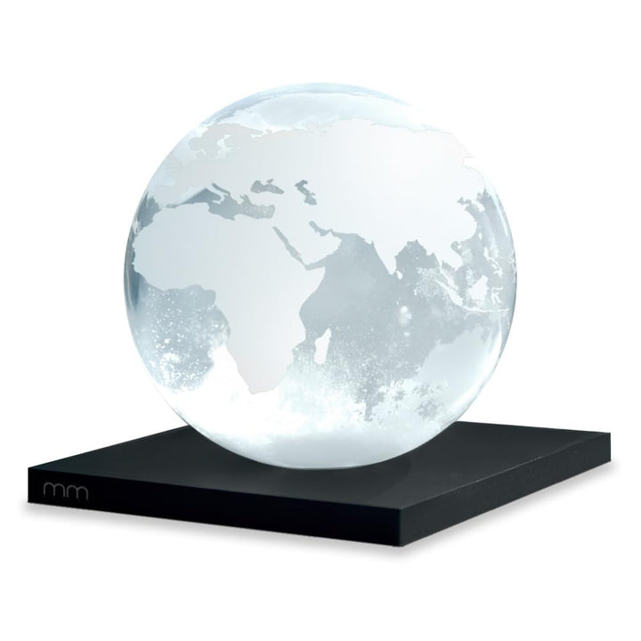 mikamax Earth Storm Glass – Dekoratives Wetterglas mit Weltkarte – Glaskugel mit Holzsockel – Zur An