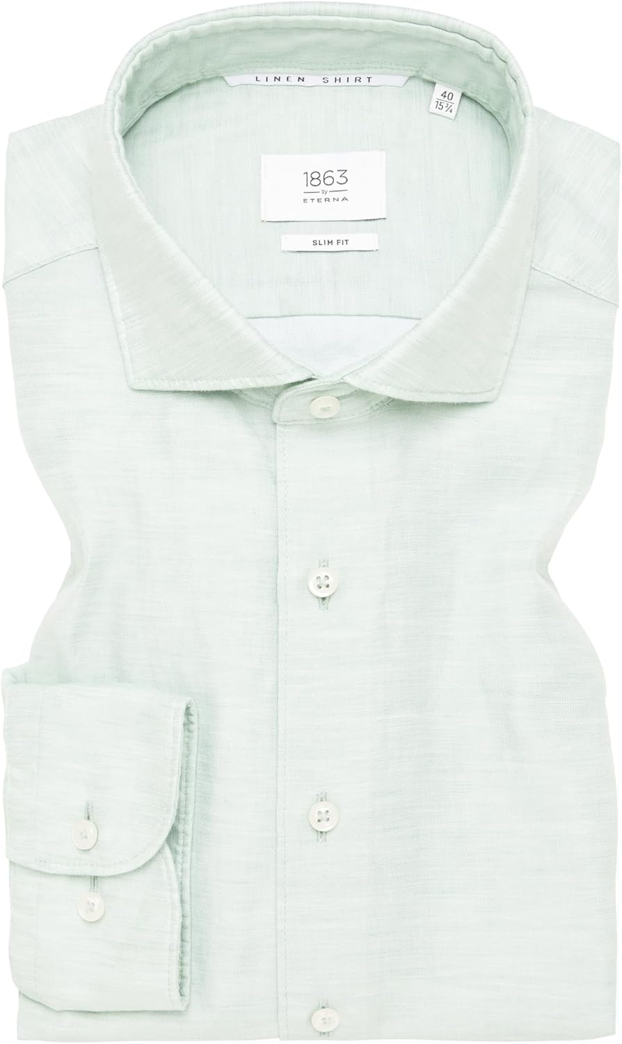 ETERNA Male Linen Shirt unifarben Slim FIT Standard 40 Kragen / 67 Ärmel Lime, Standard 40 Kragen /