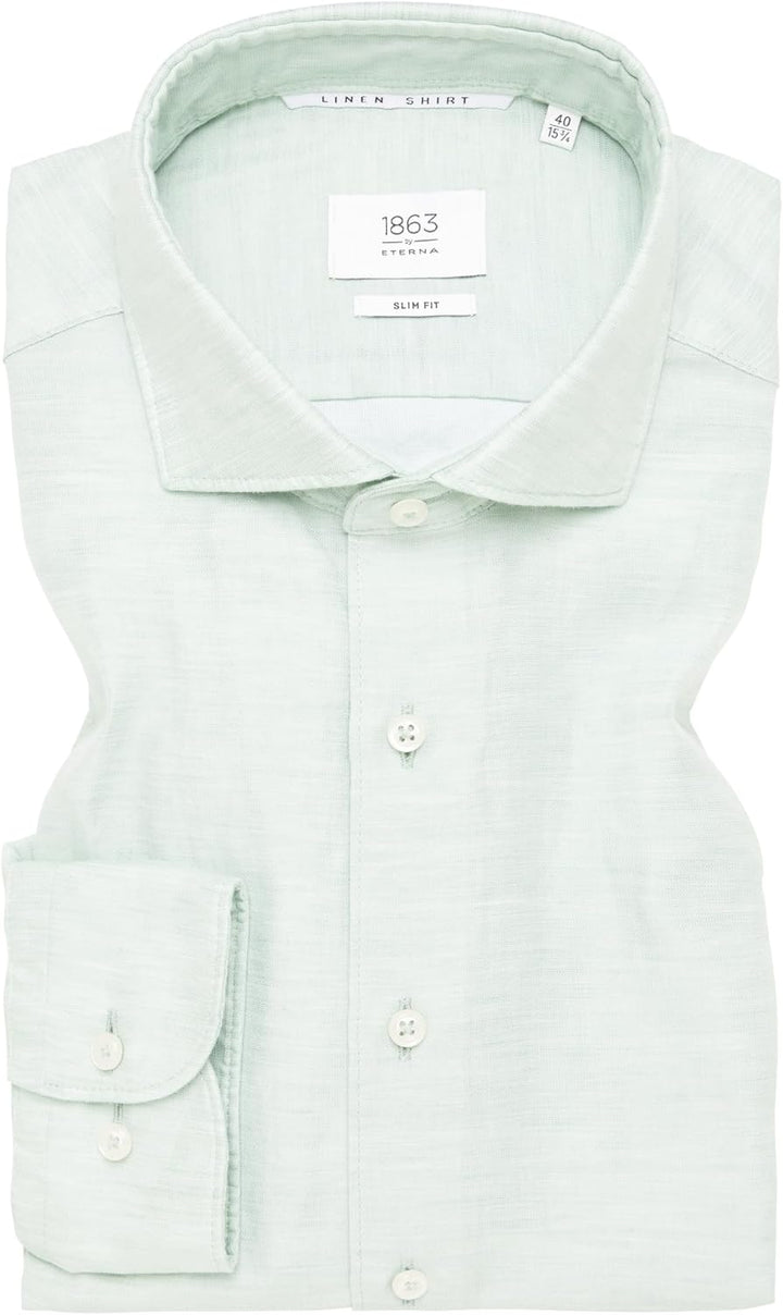 ETERNA Male Linen Shirt unifarben Slim FIT Standard 40 Kragen / 67 Ärmel Lime, Standard 40 Kragen /