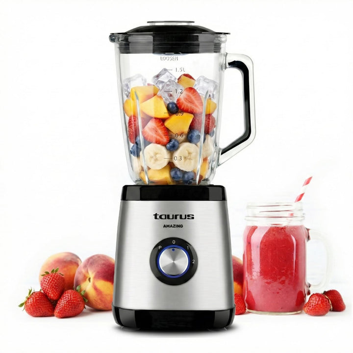 Taurus Magnum 1300 – Standmixer, 1300 W, Krug aus Glas mit 1,5 l, 4 abnehmbare Klingen aus Edelstahl