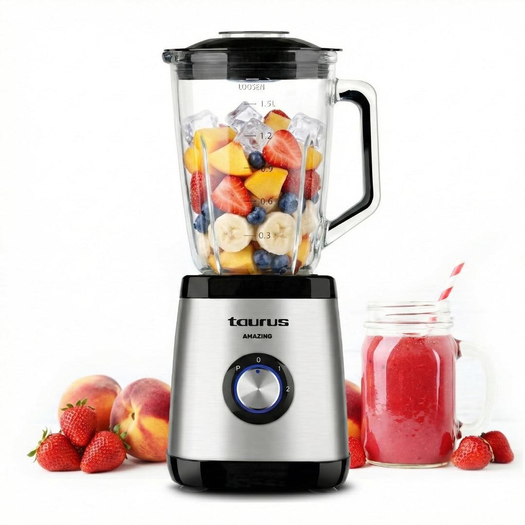 Taurus Magnum 1300 – Standmixer, 1300 W, Krug aus Glas mit 1,5 l, 4 abnehmbare Klingen aus Edelstahl