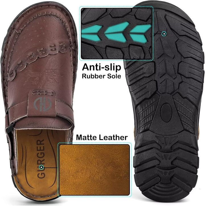 BUGUKI Sandalen Herren Leder Pantoletten Clogs, Weiche Dicke Sohle 40 EU Ta1 Dunkel Braun, 40 EU Ta1