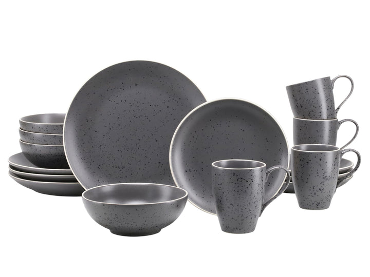 CreaTable Anthrazit, 22807, Serie INDUSTRIAL CHIC, Geschirrset, Kombiservice 16 teilig, Steinzeug An