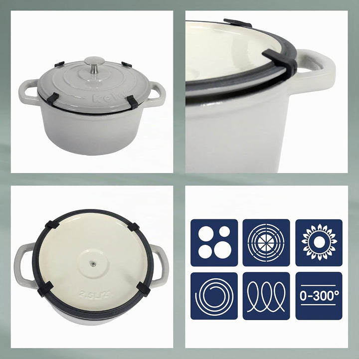 kela Bräter Gusseisen rund 3,2 Liter, Dutch Oven CALIDO, Induktion Gussbräter mit Deckel, Gusseisen
