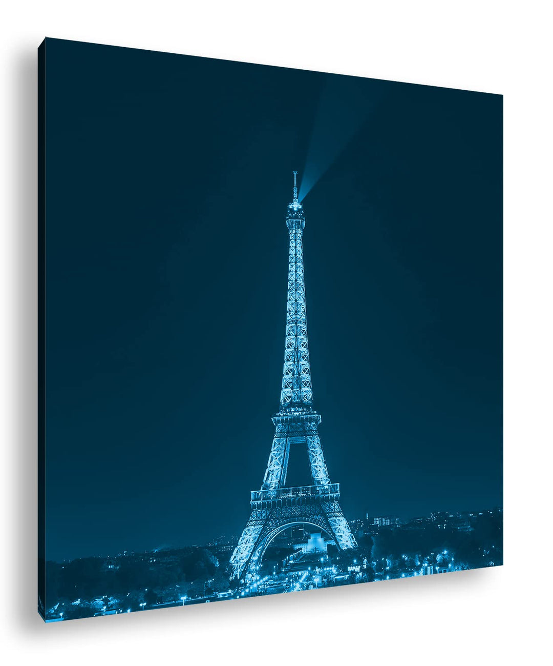 deyoli Eiffelturm in Paris bei Nacht Format: 70x70 Effekt: Monocrome Blau als Leinwand, Motiv fertig