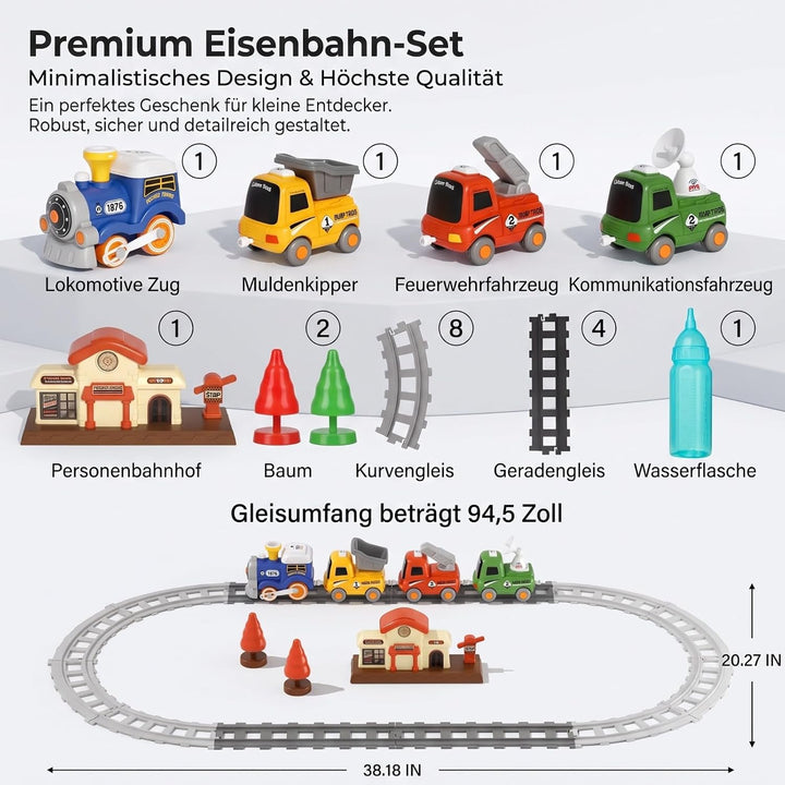 Elektrisches Eisenbahn Set für Kinder ab 3 Jahren – Spielzeugeisenbahn mit echtem Dampfeffekt, Licht