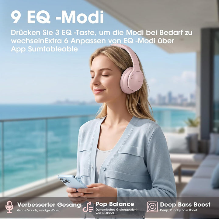 DOQAUS Kopfhörer Kabellos Bluetooth [Bis zu 90 Std] Bluetooth Kopfhörer Over-Ear mit 3 EQ-Modi, HiFi
