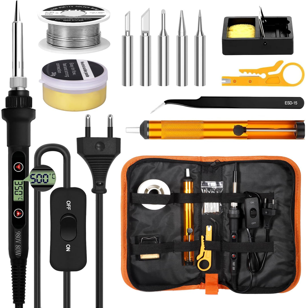 80W Lötkolben Set mit LCD-Temperaturdisplay, 7s Schnelles Aufheizen & Einstellbar 180-500°C, Komplet