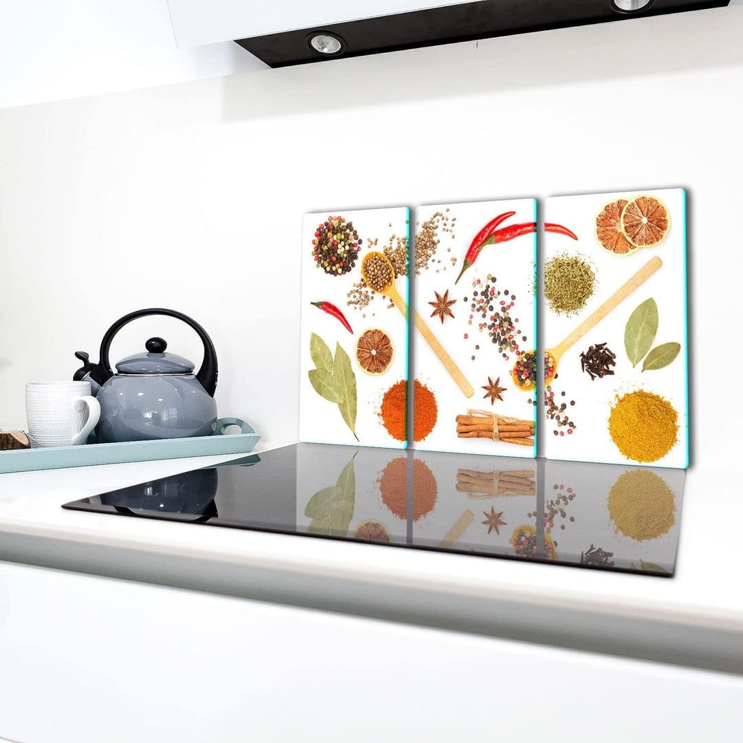 TMK ArtDeko Herdabdeckplatte 3 Teilig 3x30x52 cm - Spritzschutz Herdabdeckung – Herdschutz aus Siche