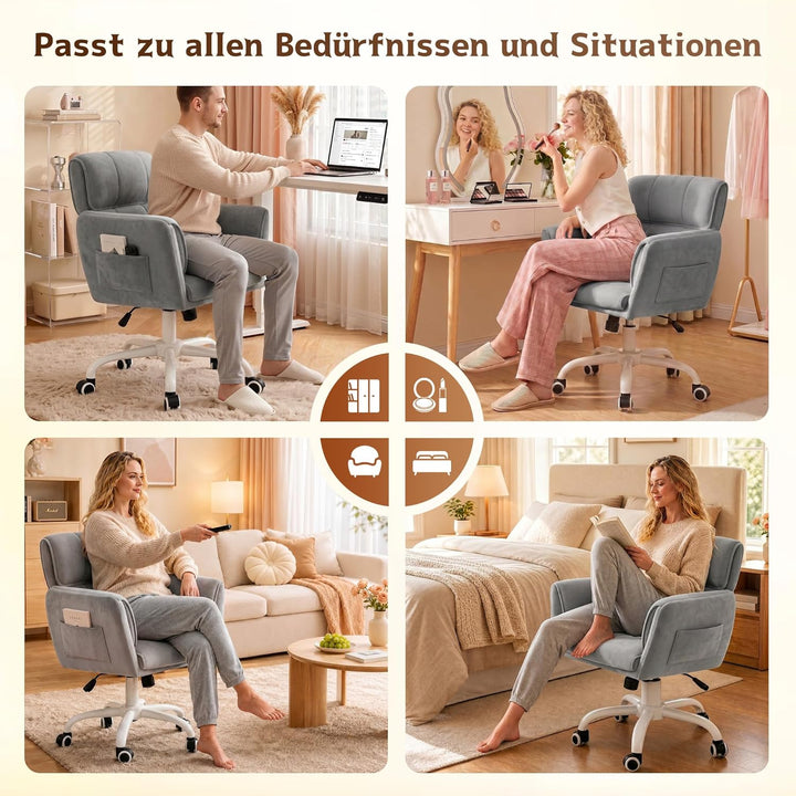 Schreibtischstuhl, Schminktisch Stuhl mit Samtbezug, Neigbarer & Höhenverstellbarer Bürostuhl, bis 1