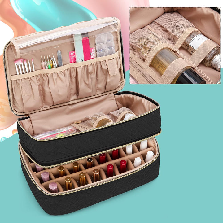 BAFASO Nagellack Aufbewahrung, Nagellack Organizer Tasche für 40 Flaschen(bis zu 15 ML), Doppelschic