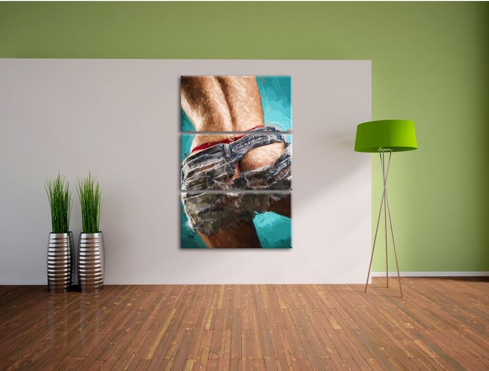 Pixxprint sexy Frauenhintern in Hotpants / 3-Teilig/Gesamtmass 120cm Leinwandbild bespannt auf Holzr